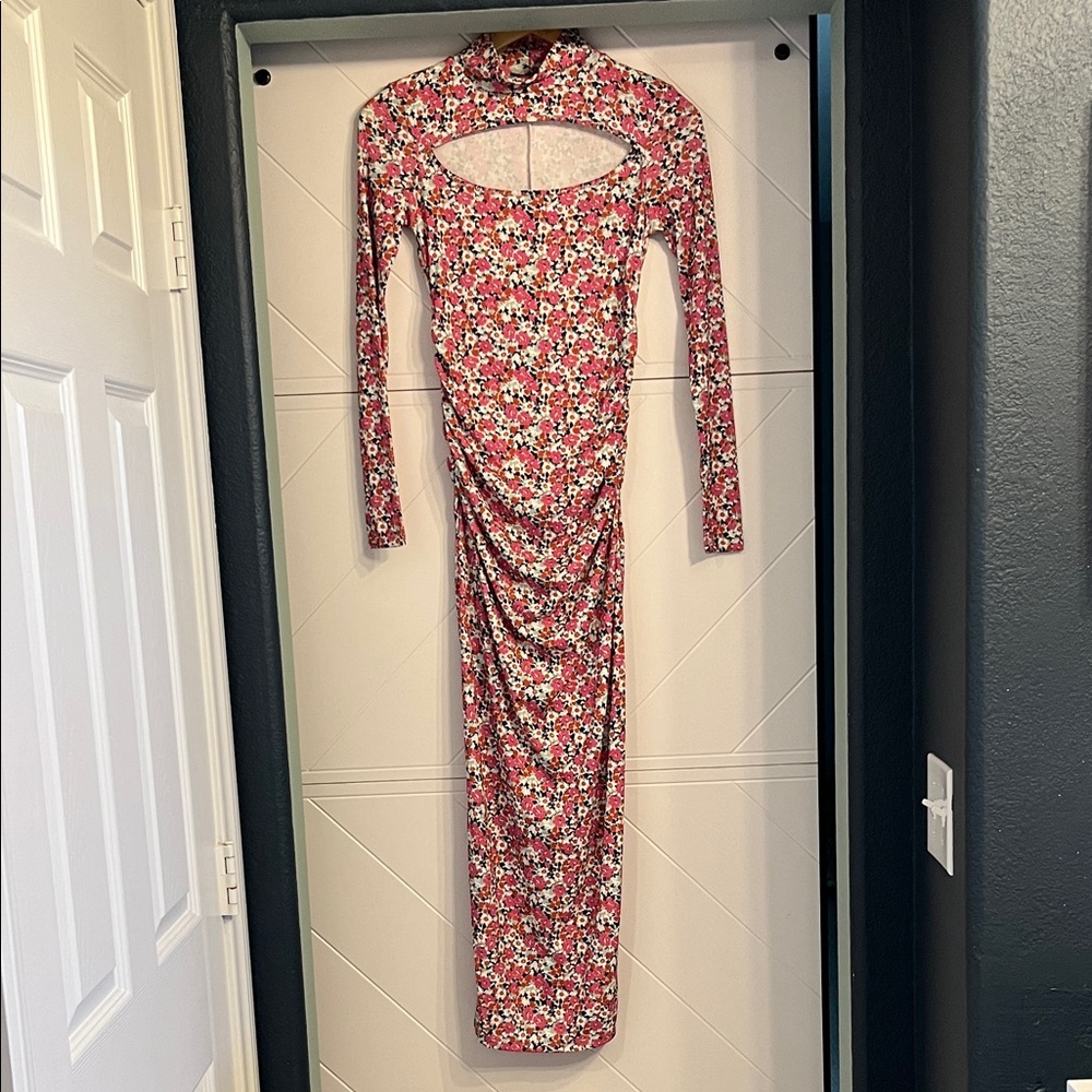 Zara Pink Floral Long Sleeve Maxi Dress
